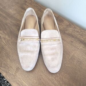 Stuart Weitzman Cream Loafers with Gold Accents